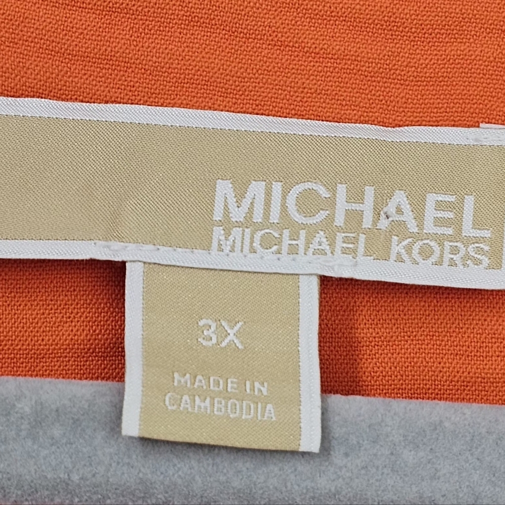 Michael Kors Women’s 3X Orange Puff Sleeve Blouse Gold Zip MK Logo Textured Top - Picture 3 of 10